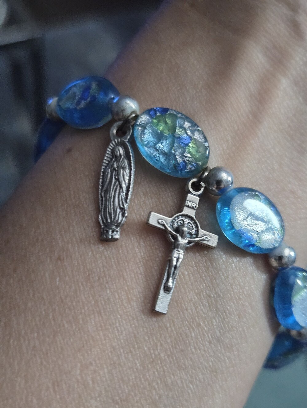 Vintage Italian Murano Foil Glass Single Decade Rosary Stretch Bracelet